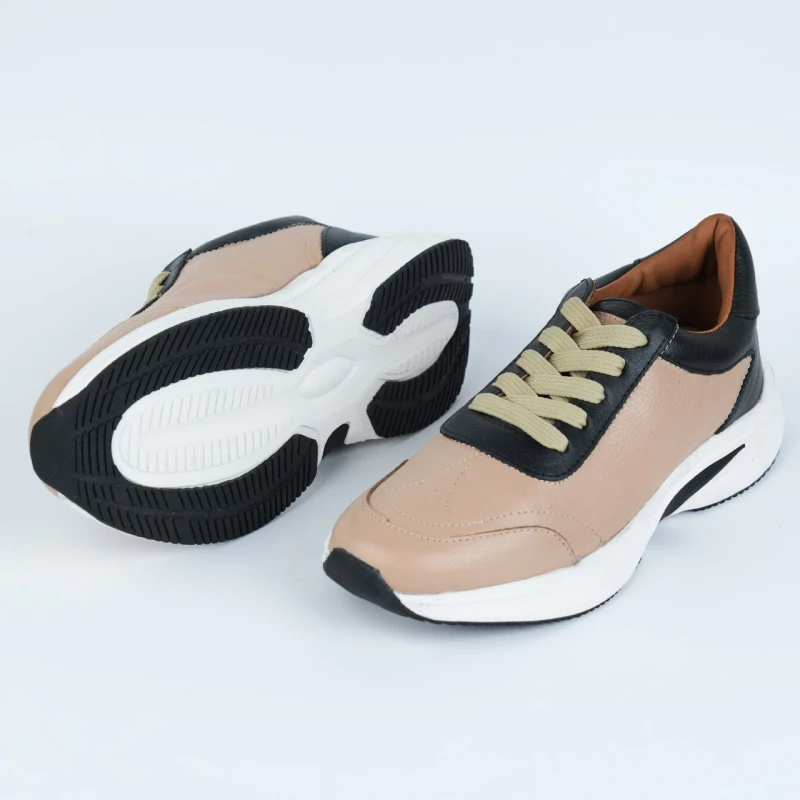 Nova Leather Sports Sneaker |Cream & Black| NCMB2-07